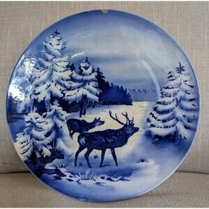 Villeroy & Boch Blue White Elk Deer Plate Bull And Cow Elk In Winter Meadow
